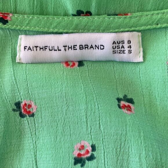 Faithfull The Brand Dress”Manhattan “ Spearmint Pink Roses Mini Nwot 4 - Picture 8 of 8